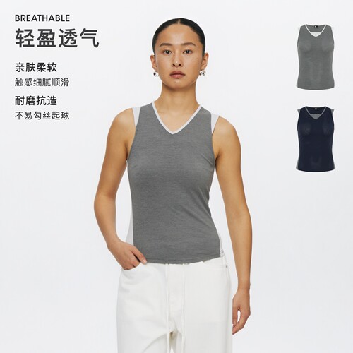 oneup运动拼色V领背心