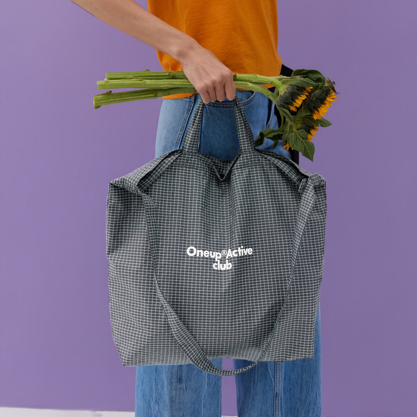 oneup格子防水手提斜挎托特包图片