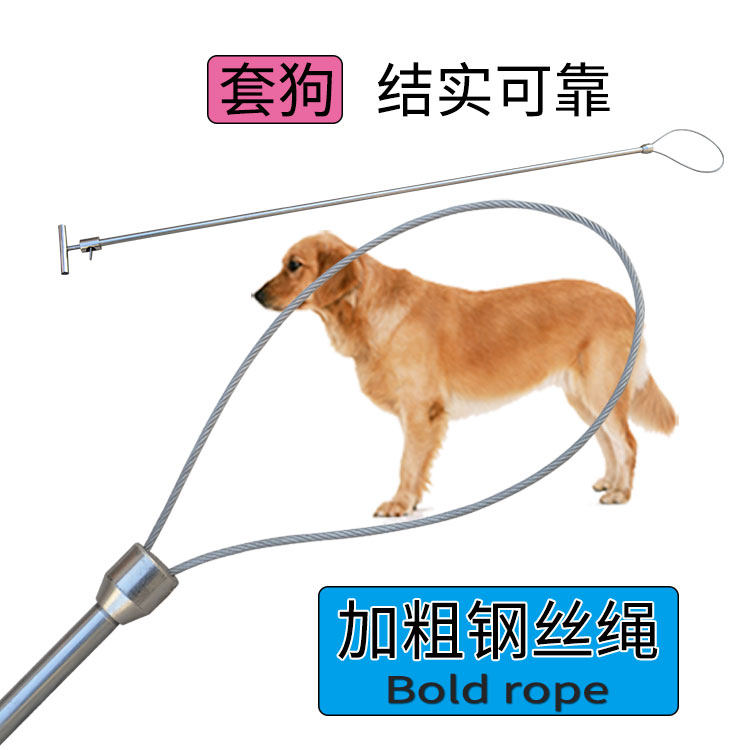 加长不锈钢套狗器加粗钢丝绳狗保定器抓狗神器带保险开关套犬器