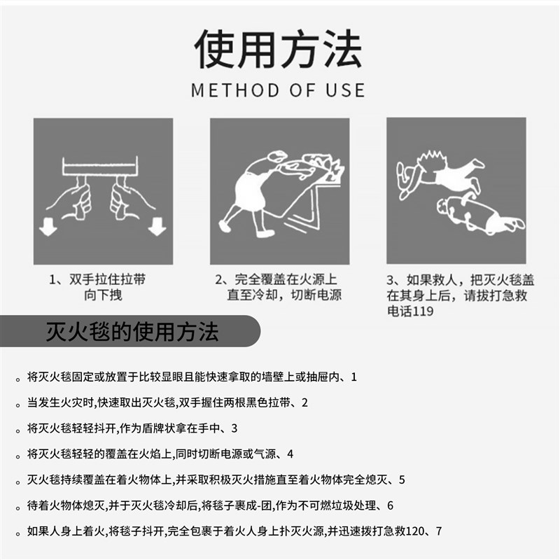 灭火毯消防专用国标认证商用厨房家用家庭应急逃生器材1.5M防火垫