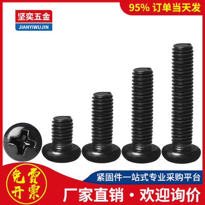 PM镀黑圆头精密电子小螺丝M2M2.5 十字盘头机牙螺丝钉M3M3.5M4