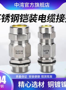 304不锈钢防爆电缆防水接头黄铜铠装格兰头M20M25G1/2G3/4NPT1/2