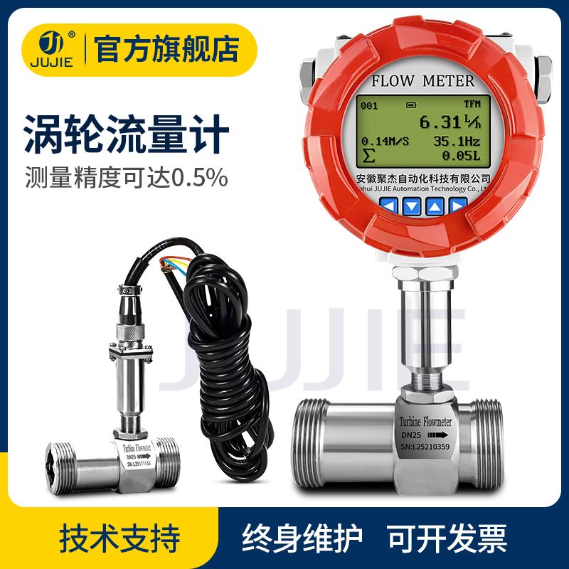 涡轮流量计液体水脉冲定量流量传感器电子数显甲醇柴油不锈钢LWGY