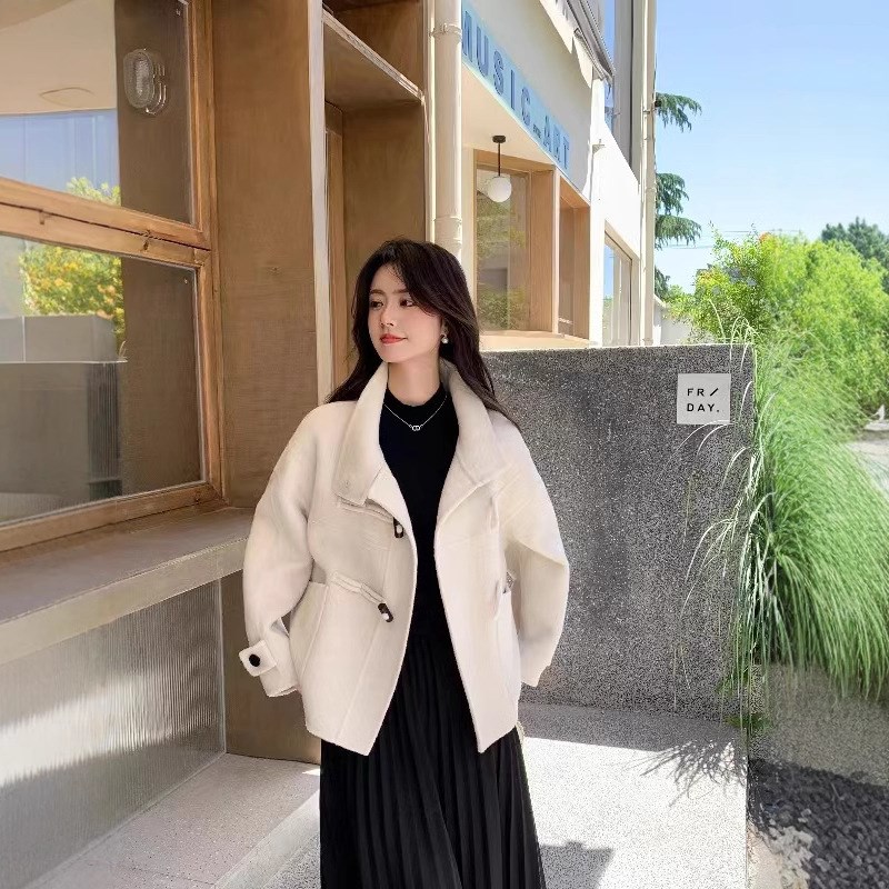 双面羊毛大衣女小个子短款2024秋冬新款气质宽松高端羊毛呢子