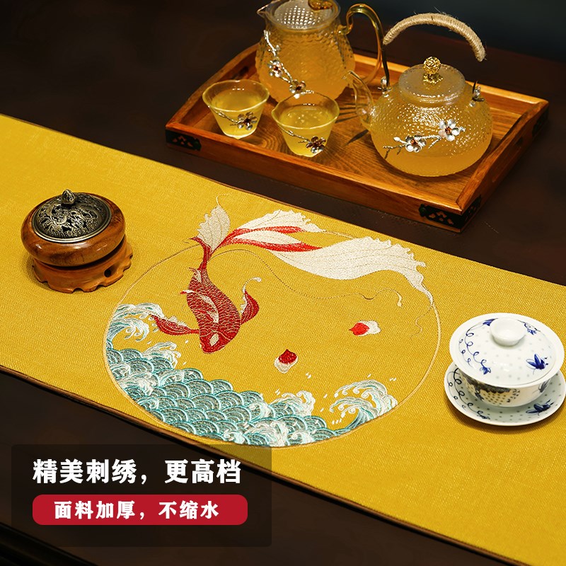新中式电视机布条长条禅意茶旗桌旗垫布茶台茶几斗柜尺寸定制