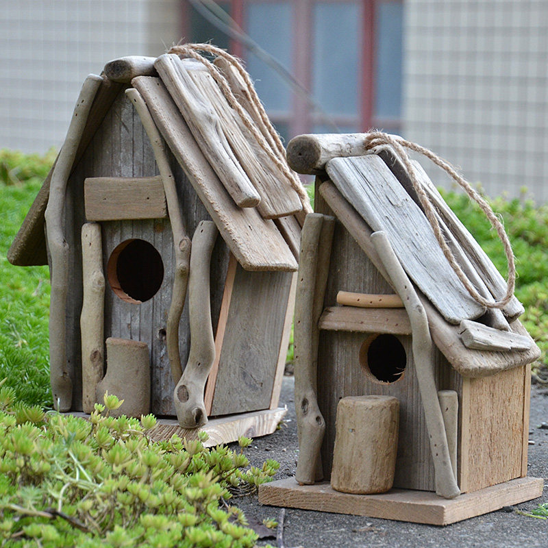 美式木制大号户外鸟窝鸟巢鸟笼漂流木室内鸟屋小鸟房子花园装饰