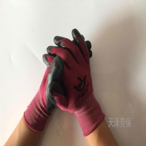 特惠鲁坤劳保手套紫纱黑L508皱纹耐磨防滑透气防护做工劳保手套