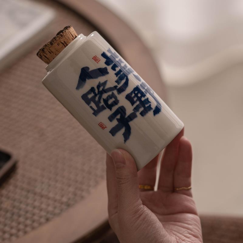 草木灰复古手工茶叶罐陶瓷精品高档密封茶罐手绘小茶仓橡木头塞