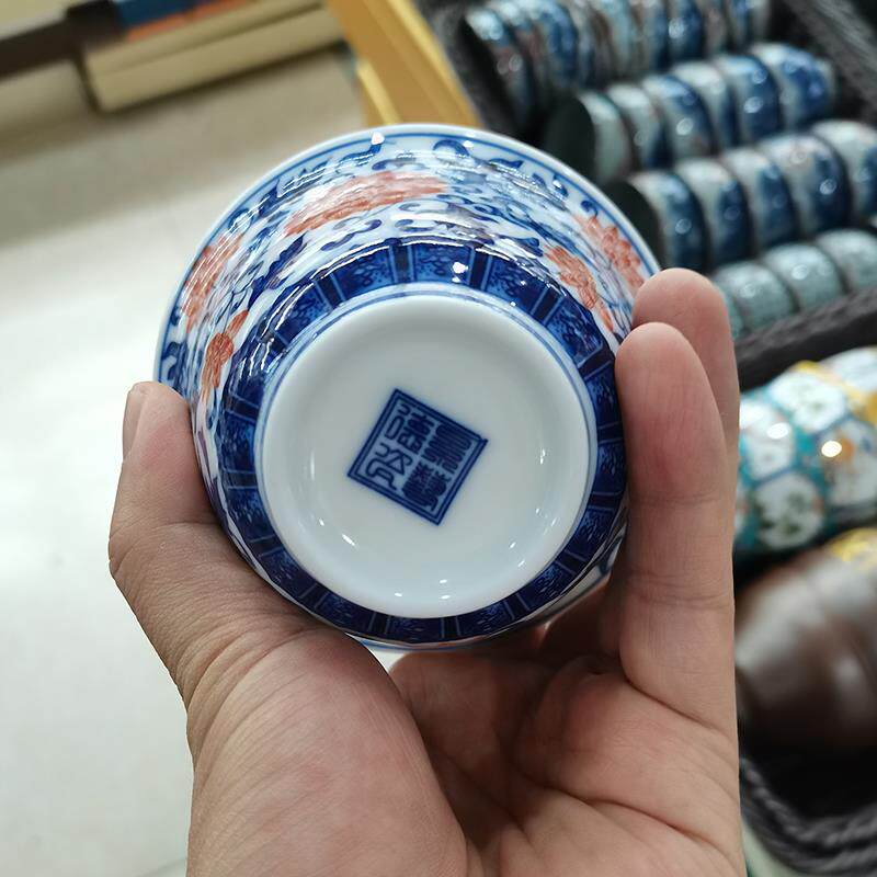 景德镇陶瓷盖碗单杯高端复古缠枝莲泡茶碗工夫茶具三才碗单个家用