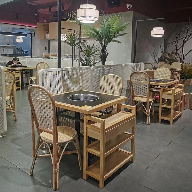 商用餐厅卡座矮隔断铁艺网格藤编屏风火锅店餐馆过道半墙加高围栏