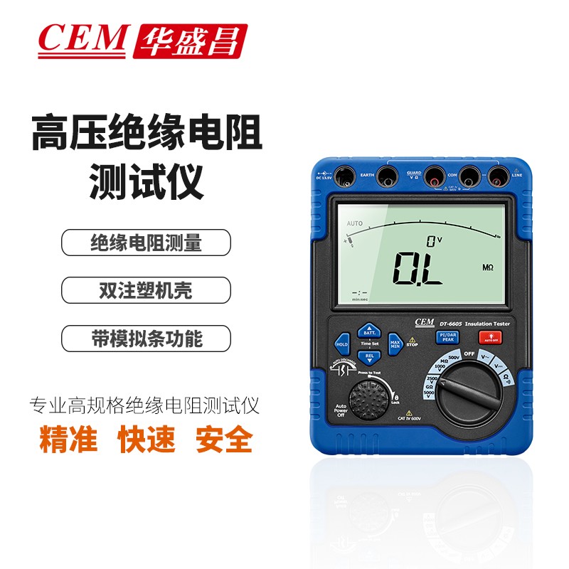 CEM华盛昌高规格绝缘电阻测试仪高压绝缘表兆欧表DT-6605包邮