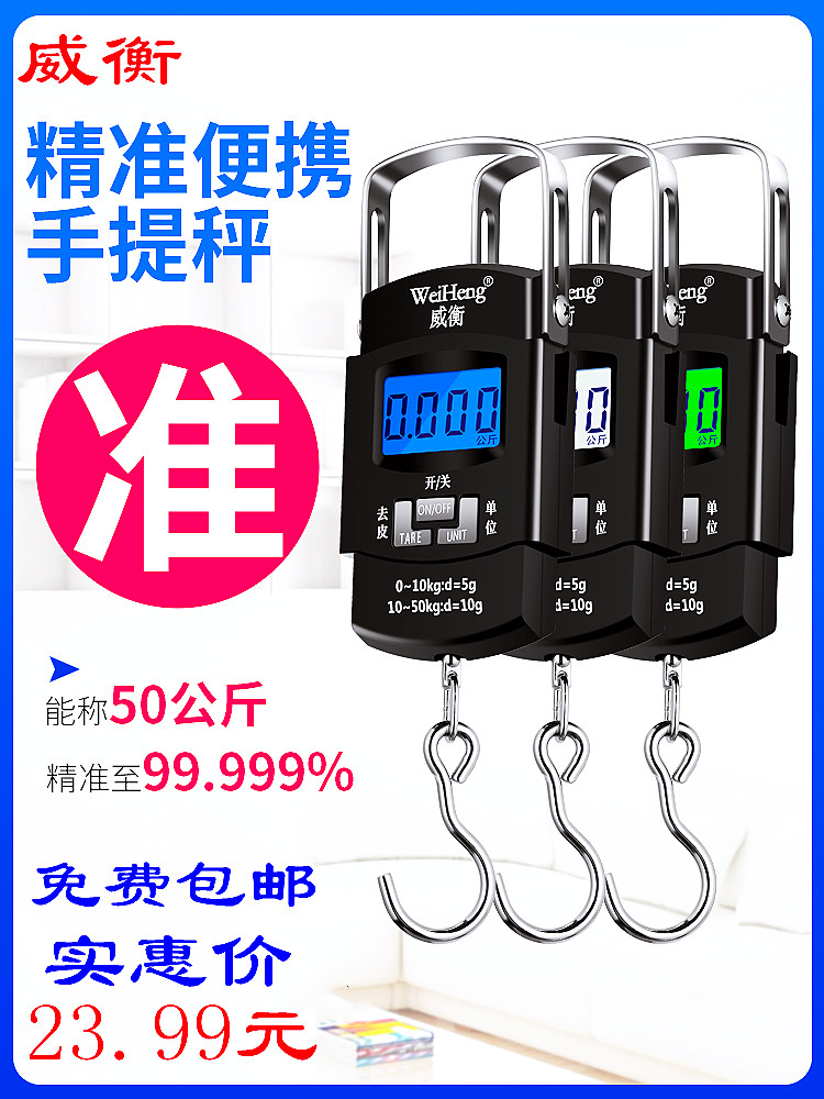 威衡高精度手提电子秤家用50kg小型便携式弹簧挂钩拉力快递称鱼器