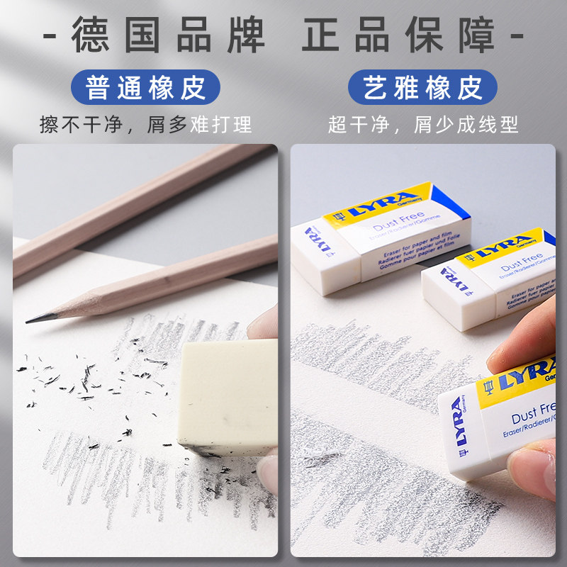 德国lyra艺雅橡皮擦无屑神器小学生专用4b儿童素描环保像笔不留痕图片