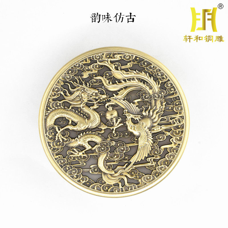轩和黄铜圆形书法墨盒文房四宝国画毛笔墨池多功能纯铜砚台印泥盒