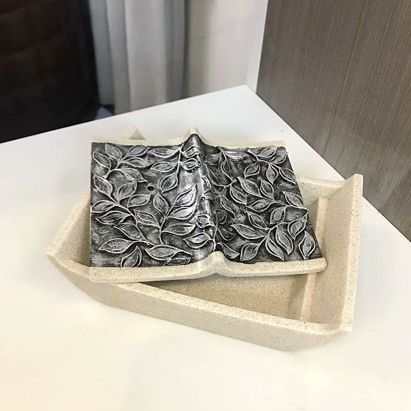 创意北欧双格肥皂盘可沥水中式香皂盒复古浴室台面样板房摆件