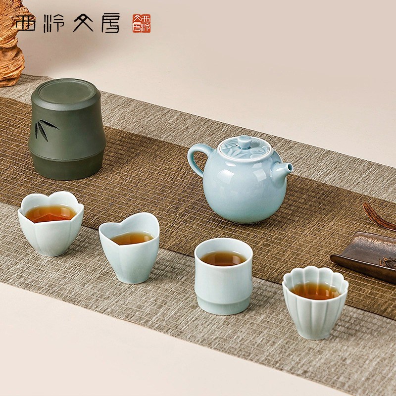 西泠文房 知君子茶器茶具套装梅兰竹菊一壶四杯中式文房茶室工夫