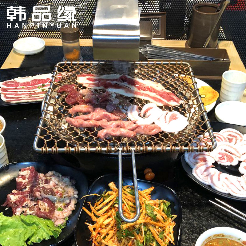 韩式烧烤网加粗铜丝圆形方形烤网纯手工编织铜网商用自助烧烤篦子