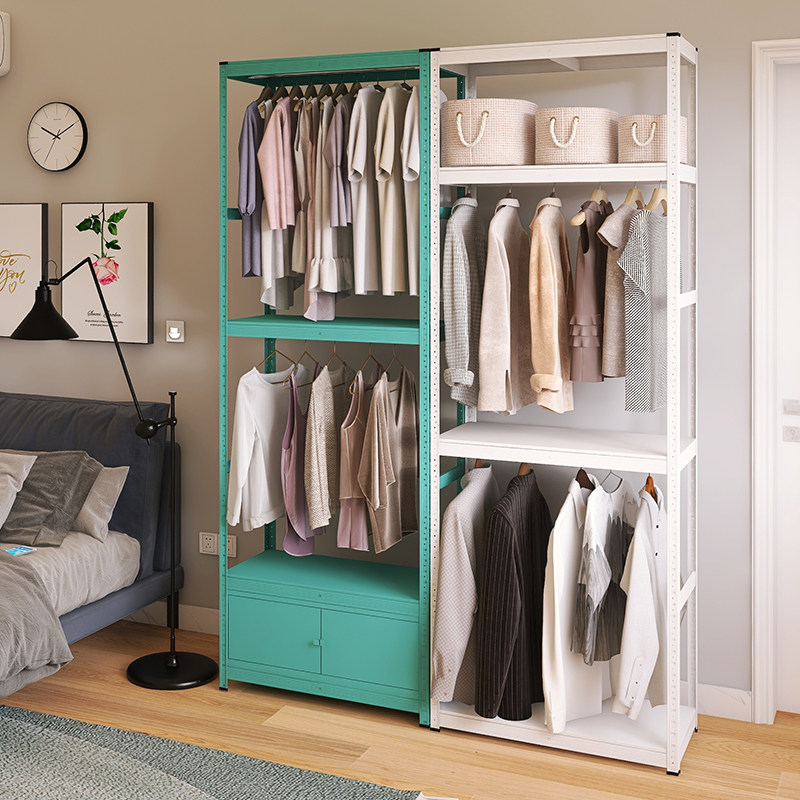 开放式衣柜衣架落地卧室置物架阳台家用简易挂衣衣橱全钢双层北欧