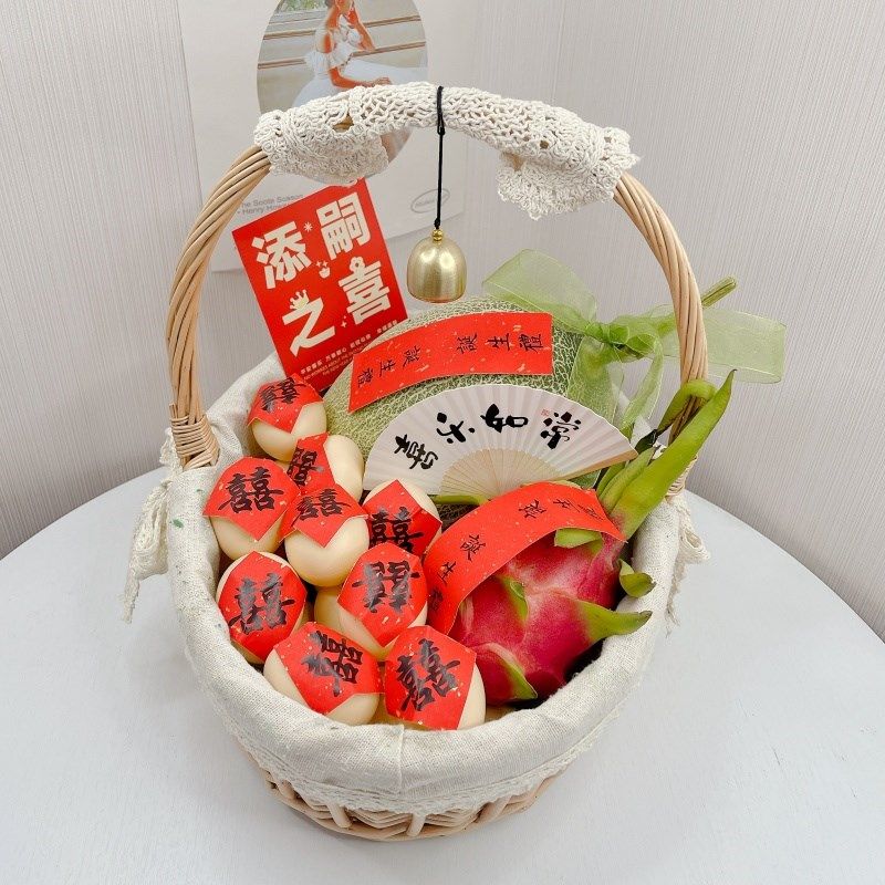 送产妇坐月子礼物DIY 鸡蛋水果手提篮闺蜜满月鲜花手工编织插花篮