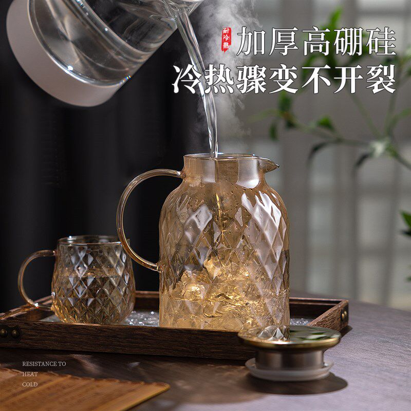 冷水壶家用玻璃果茶壶耐高温冰箱大容量家用客厅喝水杯凉水壶套装