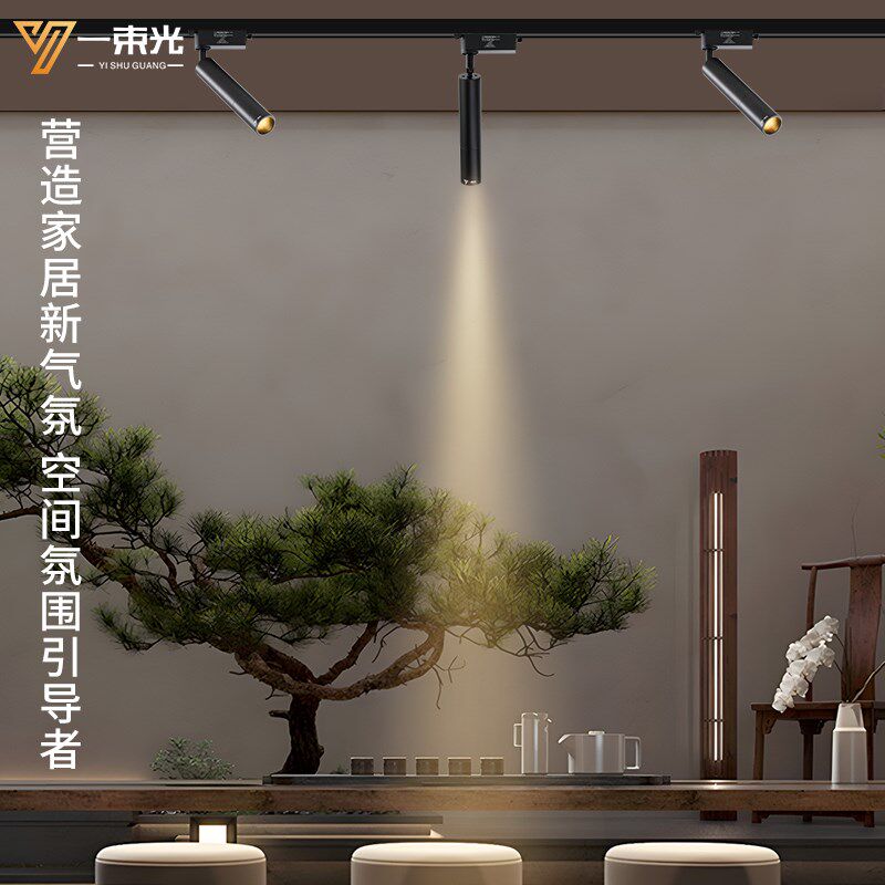一束光聚光射灯二线轨道茶室博物馆商用餐饮吧台两线led滑轨白色