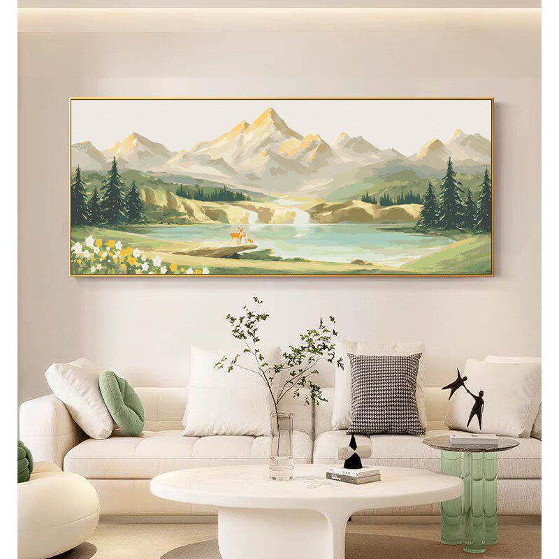 横版日照金山diy数字油画奶油风客厅山水风景高级感装饰画 聚宝盆