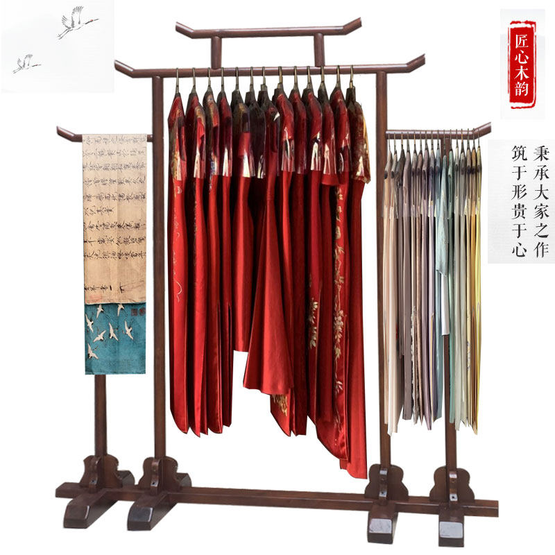 高低组合衣帽架正挂侧挂衣架禅意展示架实木唐装汉服仿古中岛架
