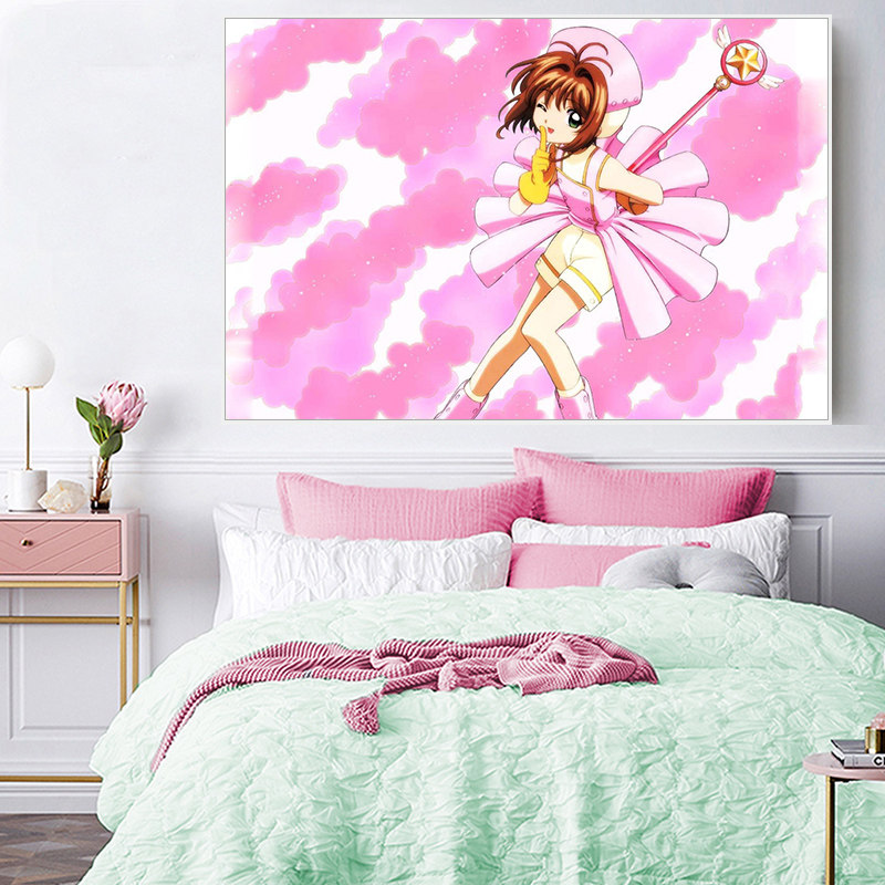 品都 魔卡少女樱百变小樱动漫diy数字油画手绘填色卧室墙壁装饰画
