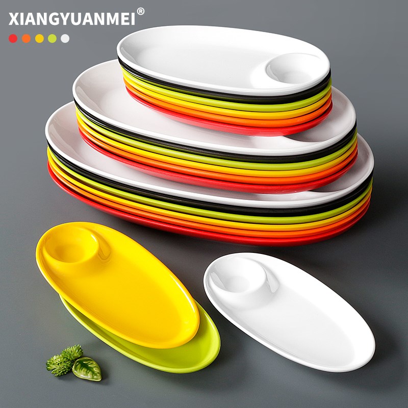 祥源美密胺餐具盘子商用仿瓷塑料双格饺子盘创意小吃碟凉菜冷菜盘