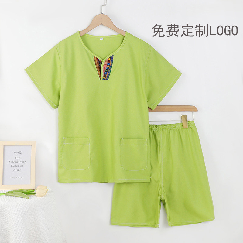 高档麻料汗蒸服女款足疗浴服洗浴客人睡衣新中式SPA按摩桑拿服男