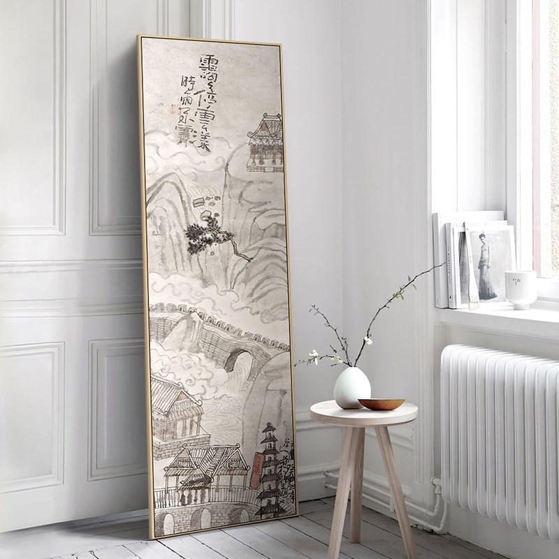 余启平x 壁画竖版玄关装饰画过道禅意挂画长条新中式走廊定做