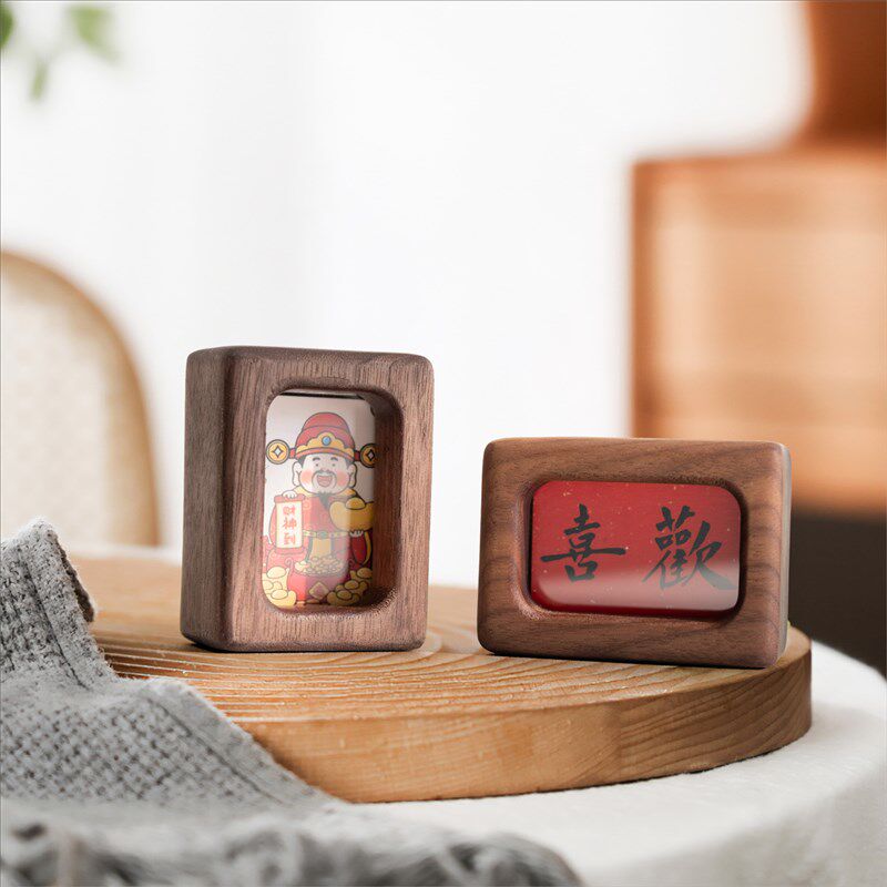2寸把玩可盘迷你相框实木小摆件照片书法黑胡桃画框木框摆台礼品