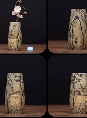 国画草花天然奇石花瓶笔筒四方柱实木底座摆件办公室玄关镇宅石头