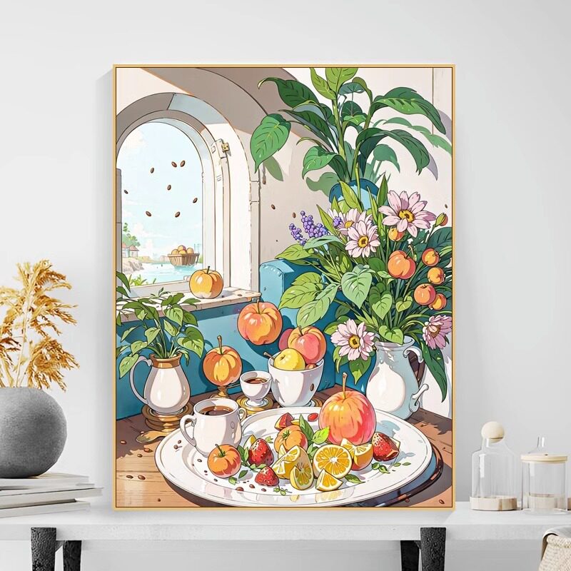 下午茶diy数字油画填充填色手工油彩画儿童打发时间手绘丙烯画画
