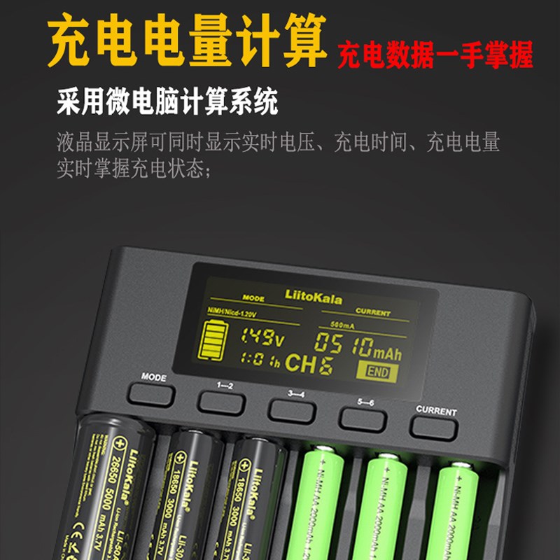 18650智能充电器26650锂电池21700镍氢5号7号镍镉AAA通用手电头灯