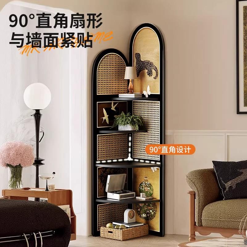 中古复古角柜轻奢高级感小户型客厅沙发边转角架子多层置物架法式