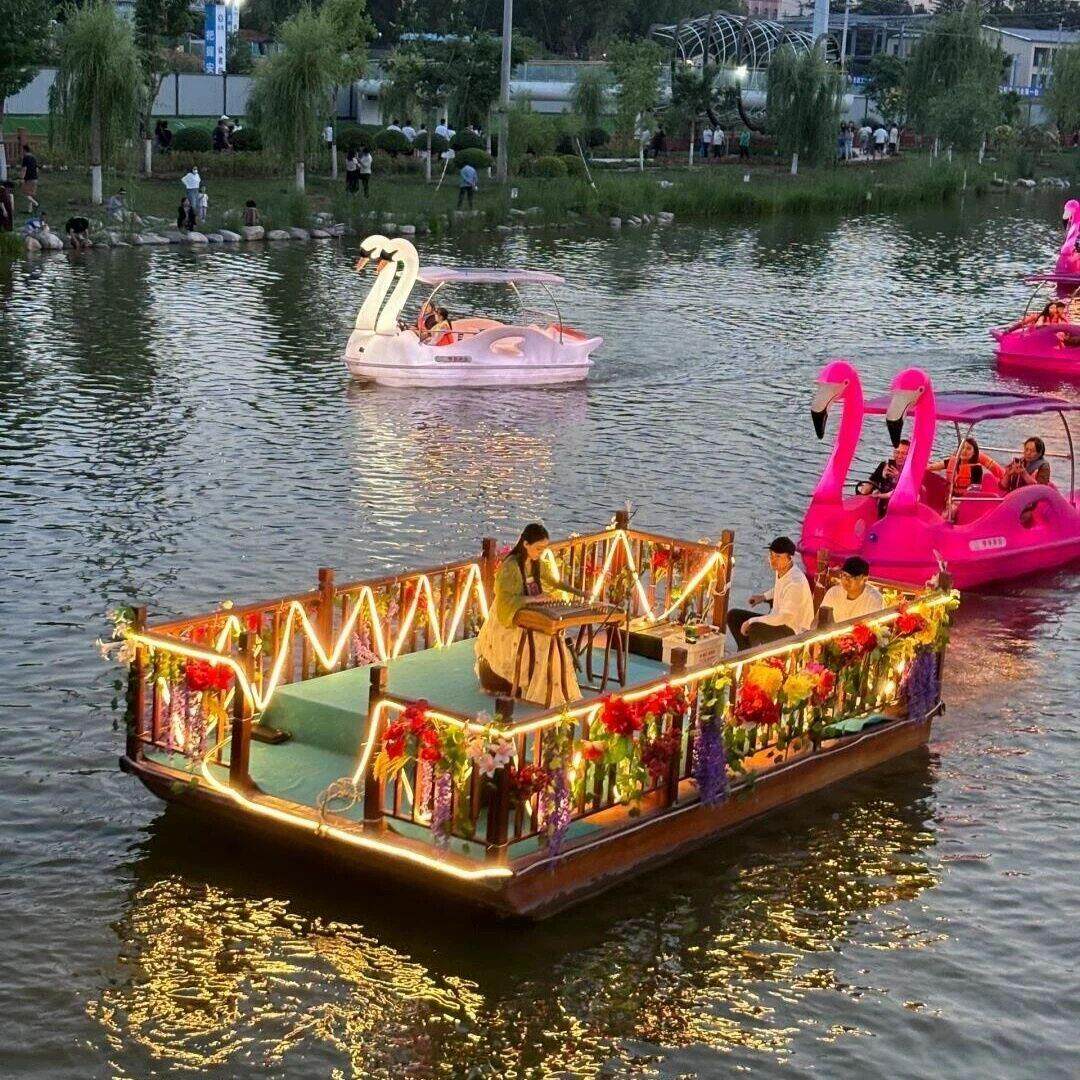 彷古OAF水动上花风景区观光旅游舞台表船歌舞平台木船电船网红演