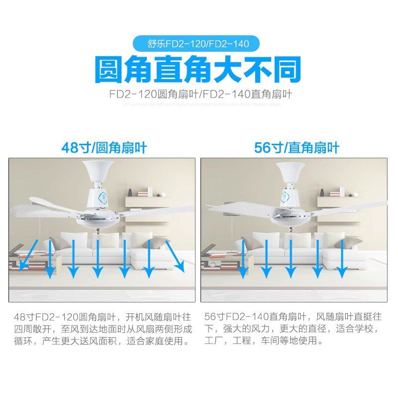 舒乐铁叶吊扇家用大电风扇48寸56寸宿舍工厂工业强力楼顶扇吸顶扇