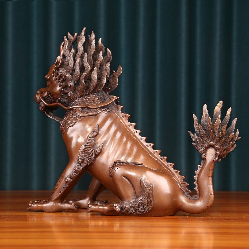 紫铜獬豸麒麟一对瑞兽摆件办公室装饰品摆设家居饰品开业礼品