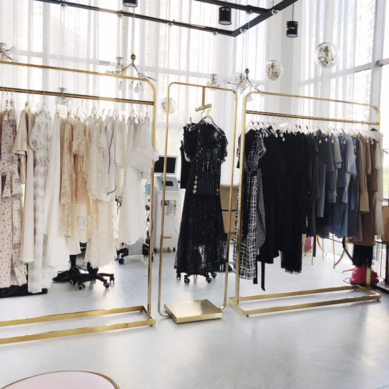 服装店展示架落地式金色挂衣架子简约组合女装店侧挂陈列架中岛架