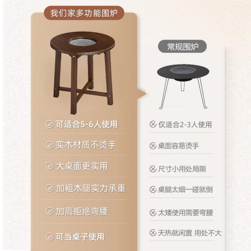 围炉煮茶桌子实木火锅烧烤烤肉桌椅冬天茶桌阳台庭院圆桌家用商用