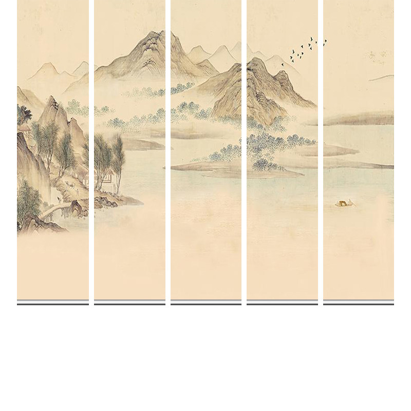 新中式半透明屏风软隔断玄关帘装饰客厅悬挂窗帘卷帘古典意境山水