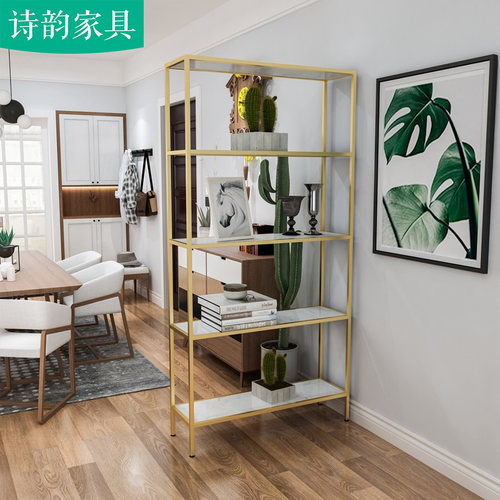 美容院鞋店商铺大理石隔板展示置物架  隔断金色玄关架子简约书架