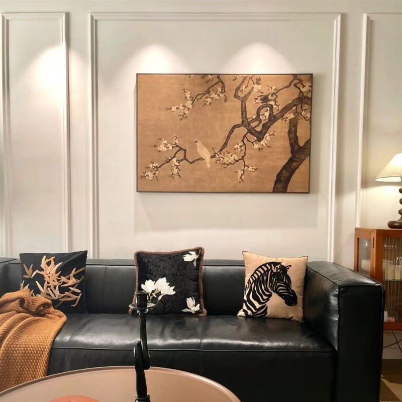 极简中古风客厅餐厅挂画中式花鸟油画布装饰画百蝶图法式中国壁画