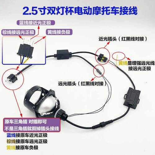 2.5寸双灯杯LED双光透镜H4汽车无损超亮聚光远近光一体摩托装车灯