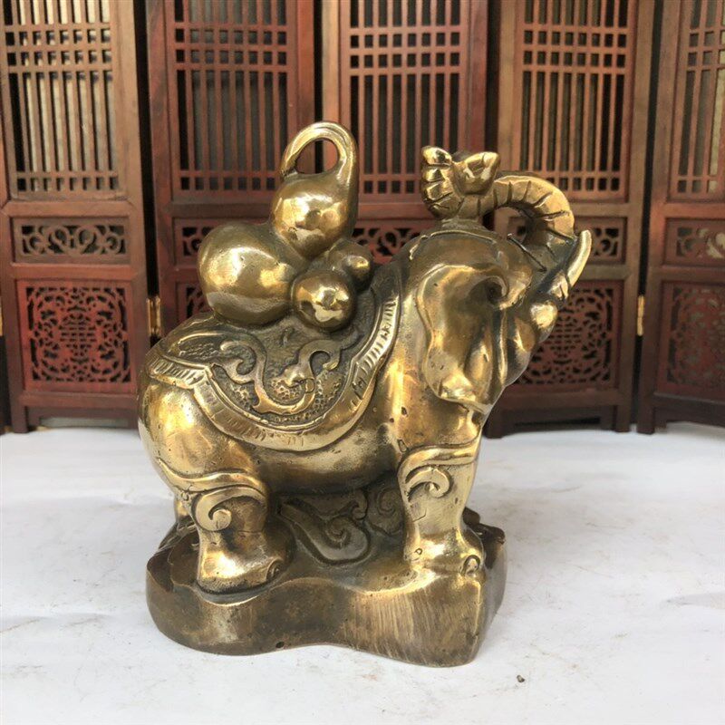 仿古收藏纯铜大象摆件一对铜子母大象葫芦大象家居店铺工艺品摆设