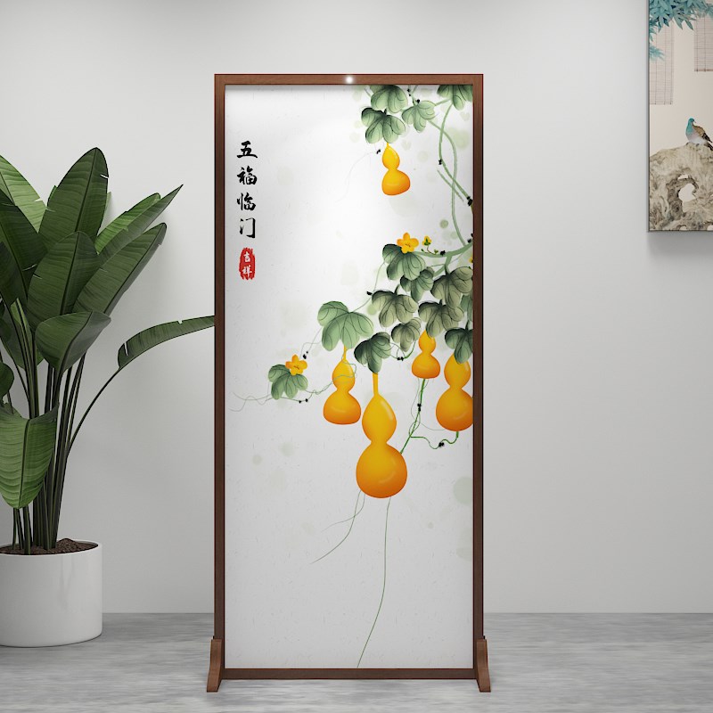 新中式山水进门屏风隔断客厅办公室酒店入户移动遮挡装饰玄关座屏