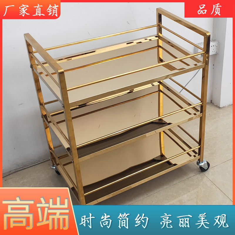加厚不锈钢钛金酒水车茶水车暖瓶车点心车送餐车水果车饮料车推车