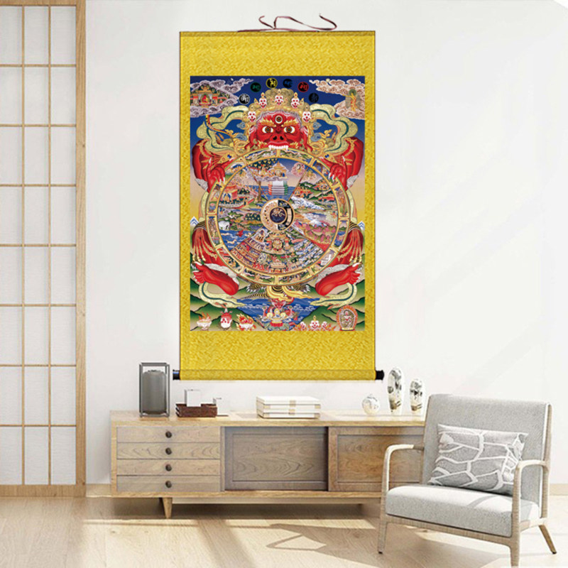 六道轮回画像挂画生死轮回图十二因缘道场水陆画丝绸装饰画卷轴画