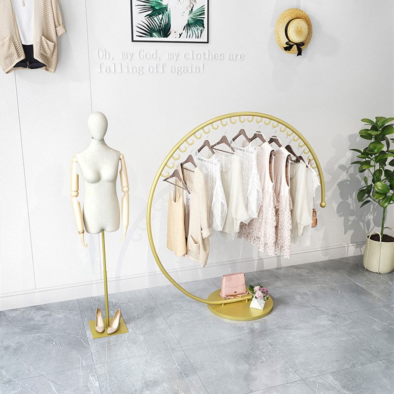 服装店衣服展示架落地式金色C型中岛架女装专用挂衣架子商场货架